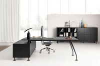 B200 Schwarzer Schreibtisch mit Sideboard