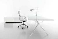 Büro Schreibtisch Weiß | mit weißer Glasplatte, mit Rollcontainer 180x90x53 cm